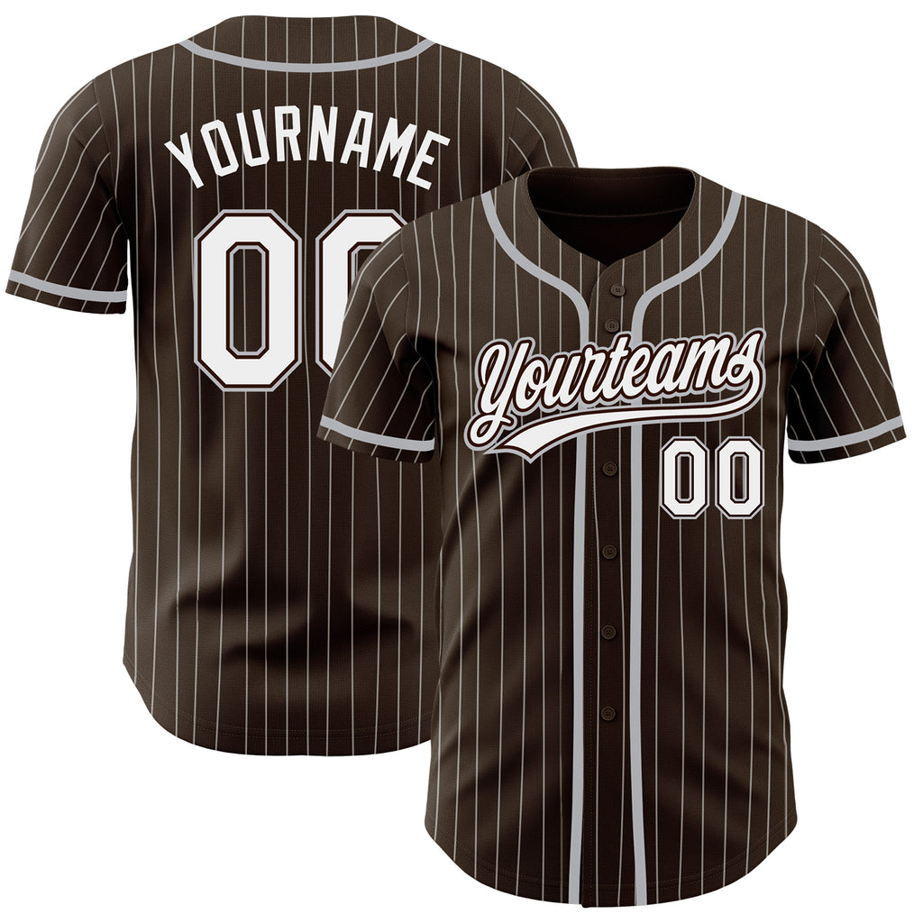 Custom Brown White Pinstripe Gray Authentic Baseball Jersey