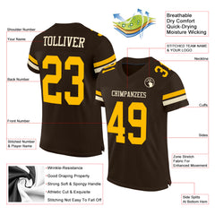 Custom Cream Brown-Gold Mesh Authentic Football Jersey – Fiitg