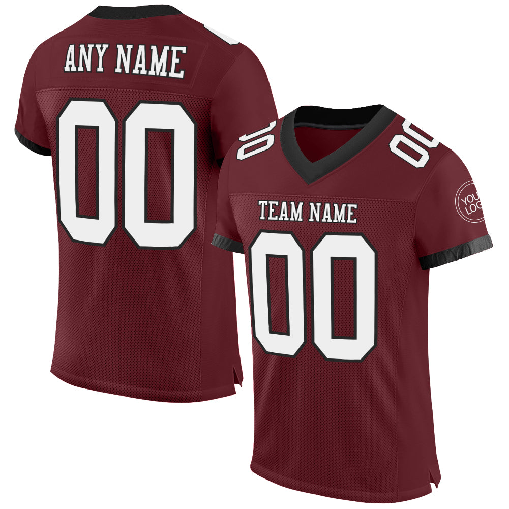 Custom Burgundy White-Black Mesh Authentic Football Jersey