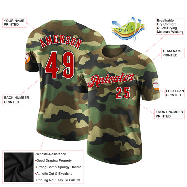 Custom Camo Red-Black Performance Salute To Service T-Shirt