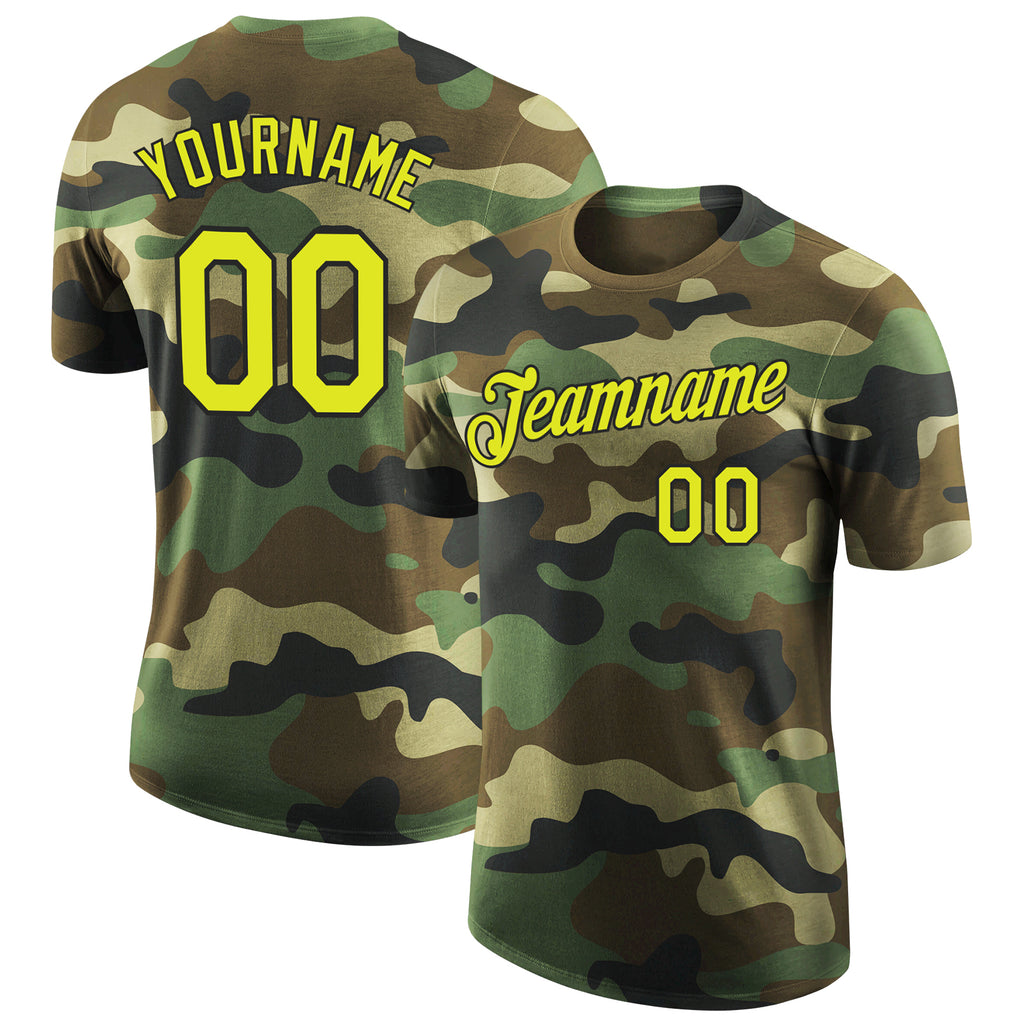 Custom Camo Neon Yellow-Black Performance Salute To Service T-Shirt