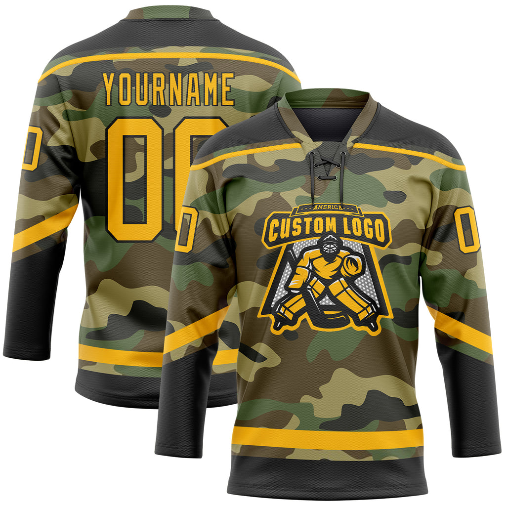 Custom Camo Gold-Black Authentic Salute To Service Baseball Jersey Discount