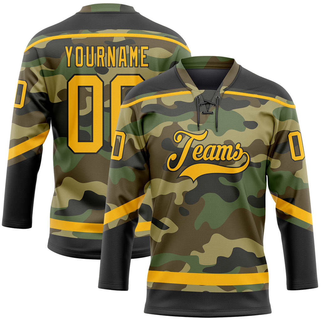 Custom Olive Camo-Old Gold Salute to Service Hockey Jersey Men's Size:M