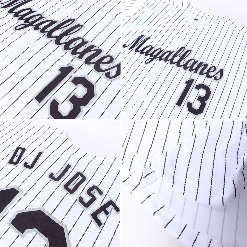 Custom Baseball Jersey White Black Pinstripe Black-Gray
