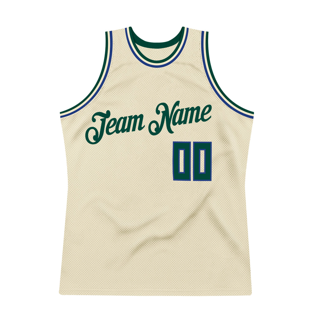 Cheap Custom Cream Green-Royal Authentic Throwback Basketball