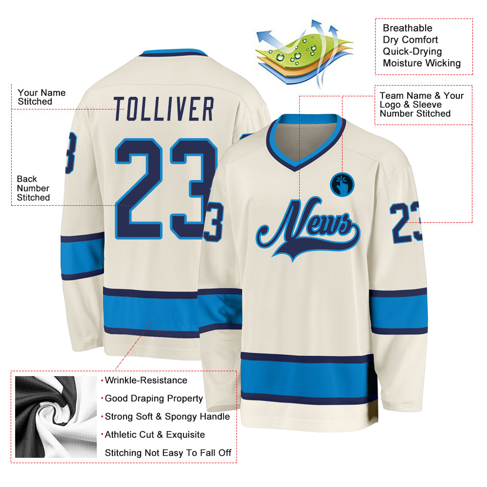 Custom Cream Navy-Blue Hockey Jersey Free Shipping – Fiitg