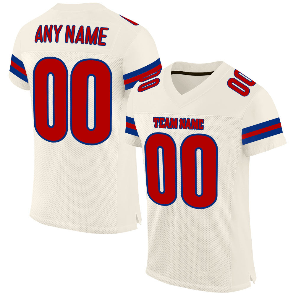 Custom Cream Red-Royal Mesh Authentic Football Jersey