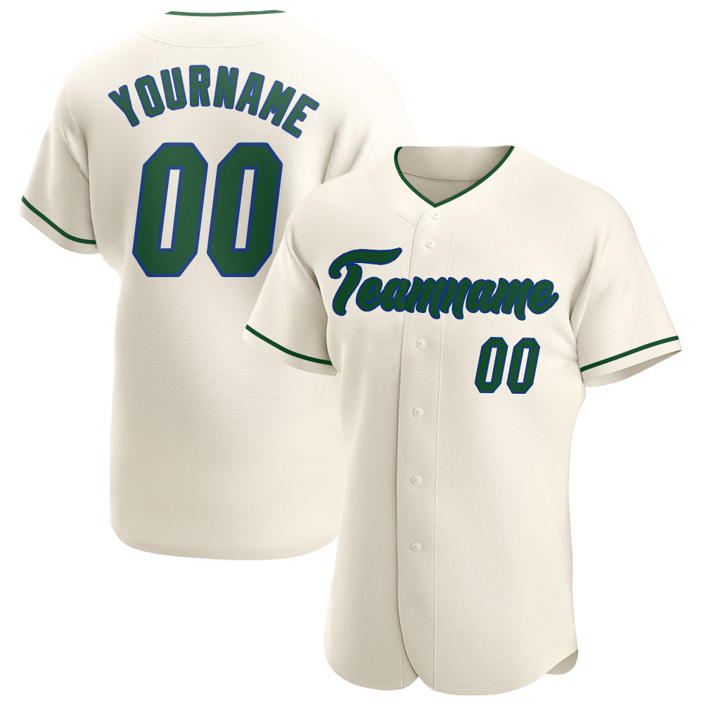 Custom Cream Green-Royal Authentic Baseball Jersey