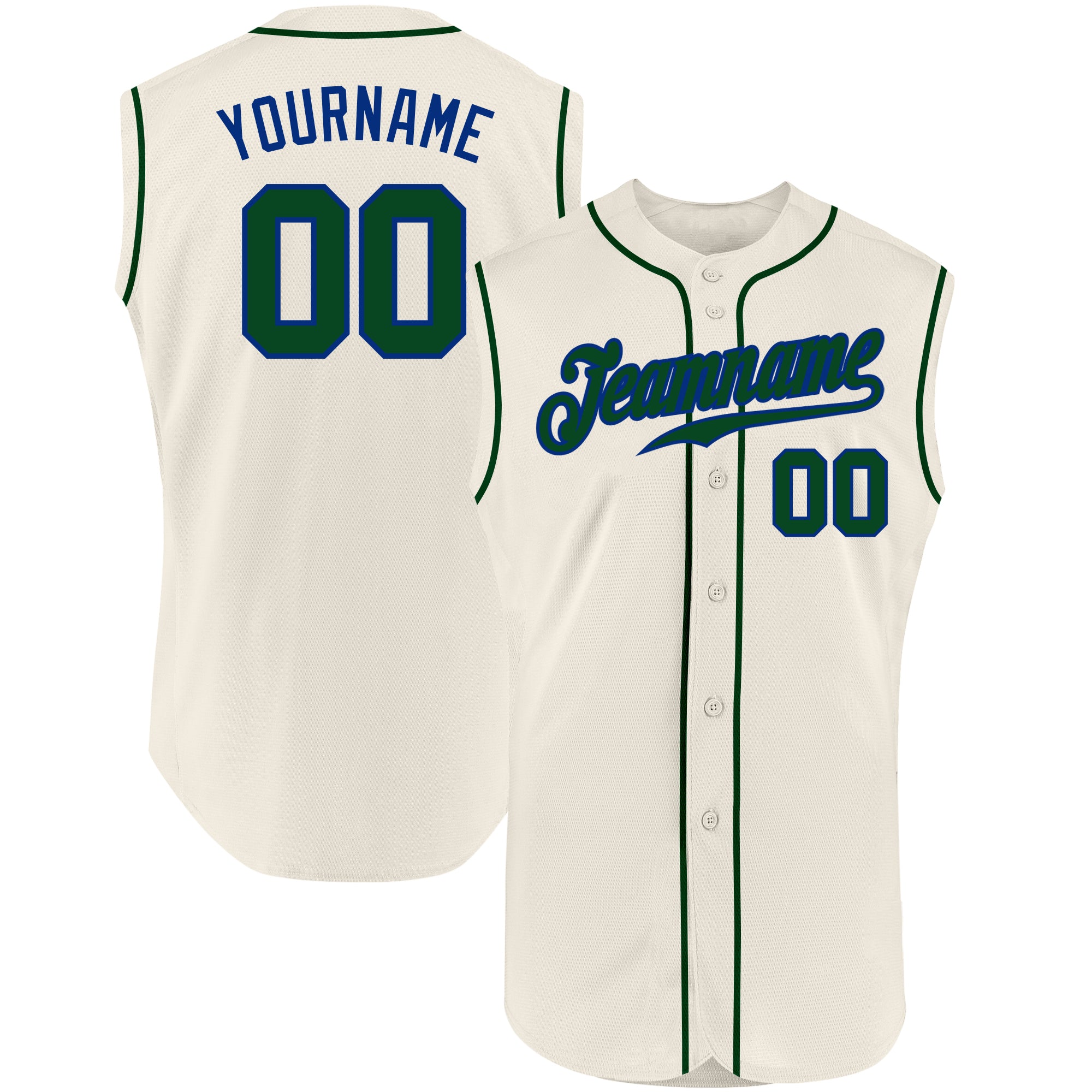 Custom Baseball Jersey Cream Green-Royal Authentic Sleeveless