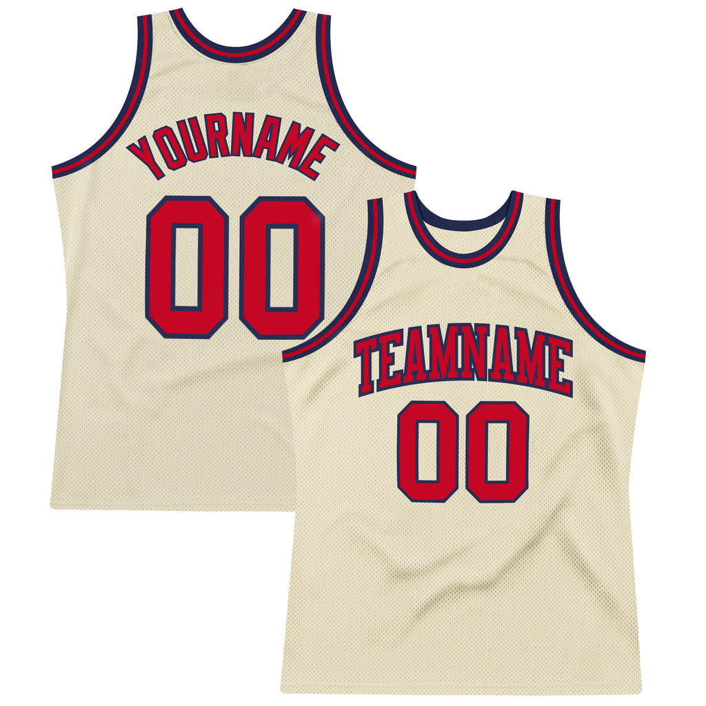 Custom Cream Red-Navy Authentic Throwback Basketball Jersey