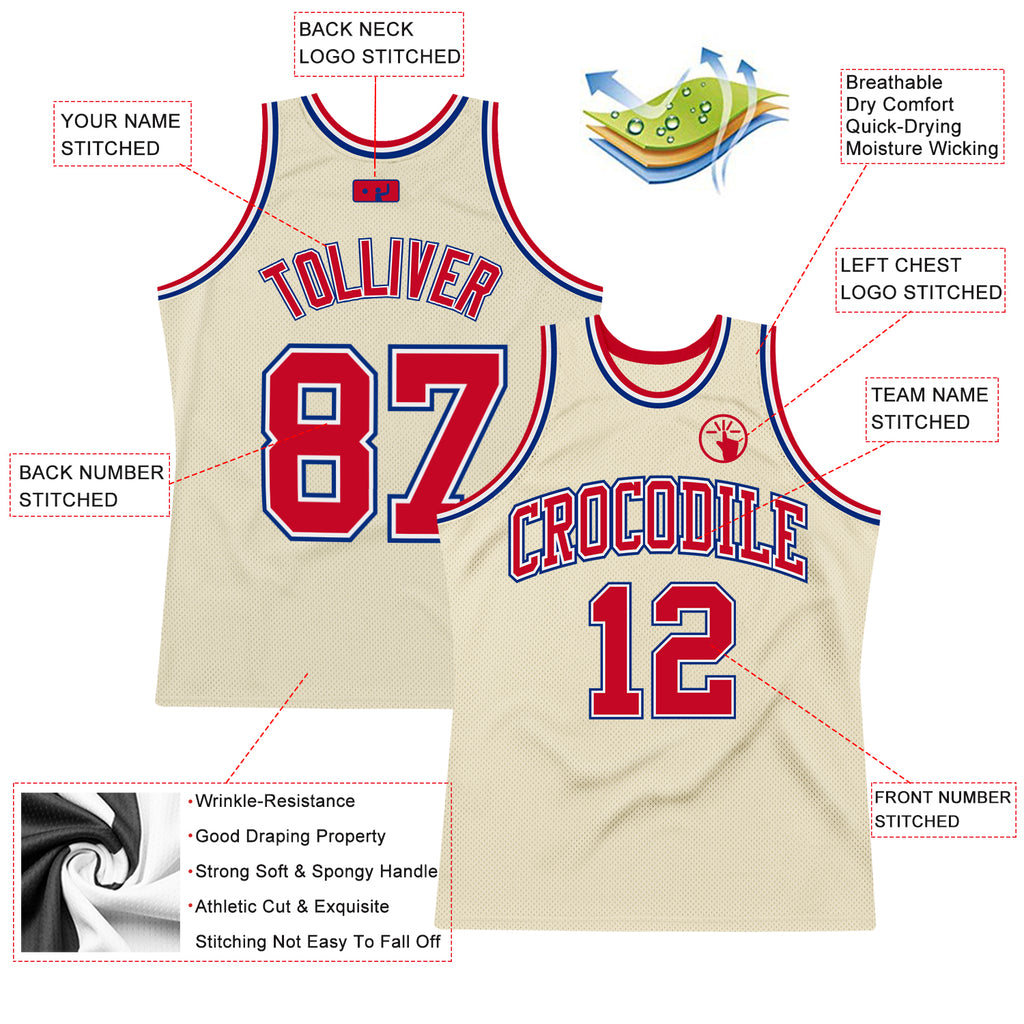 Custom Team Red Basketball Authentic White Throwback Jersey Royal