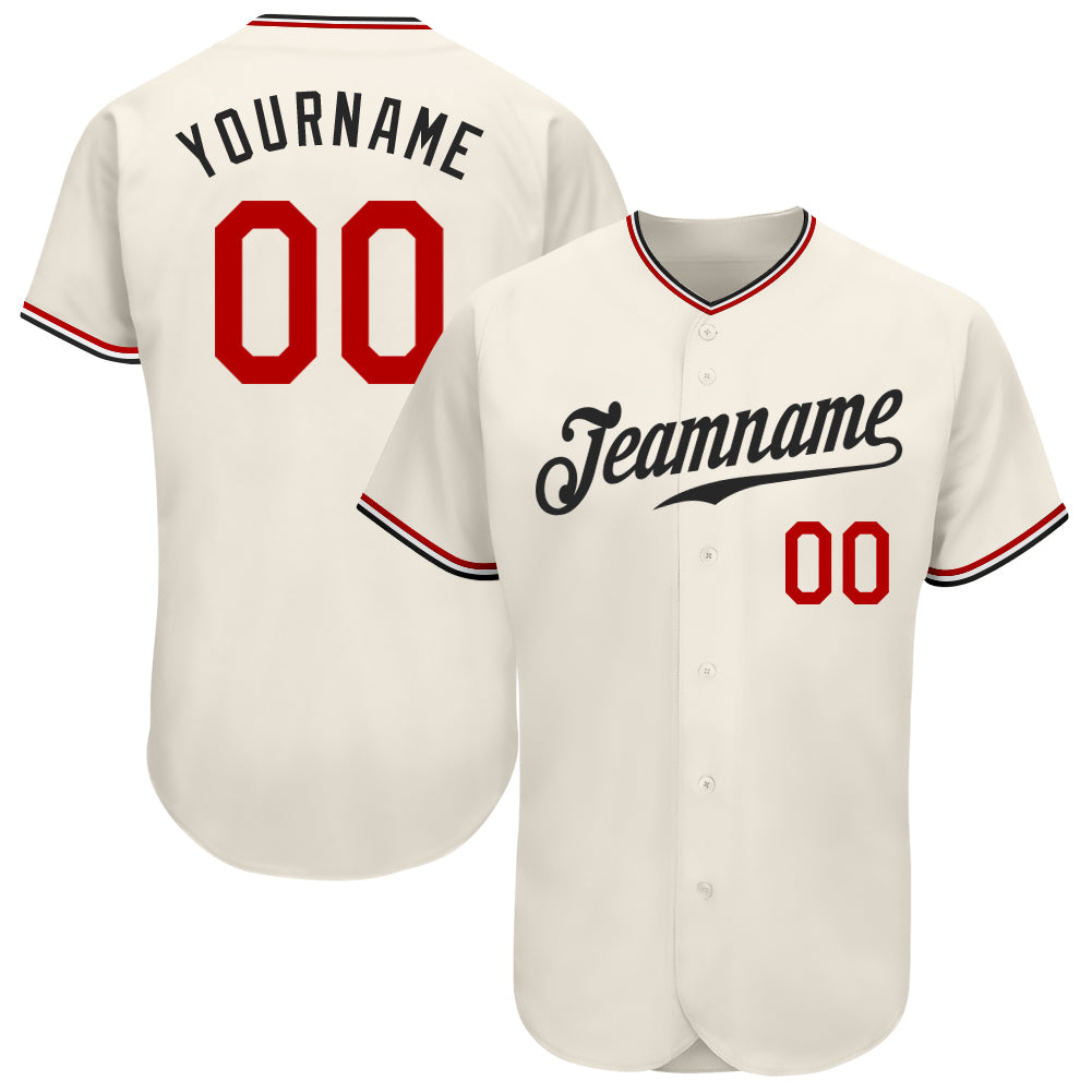 Custom Cream Red-Black Authentic Baseball Jersey