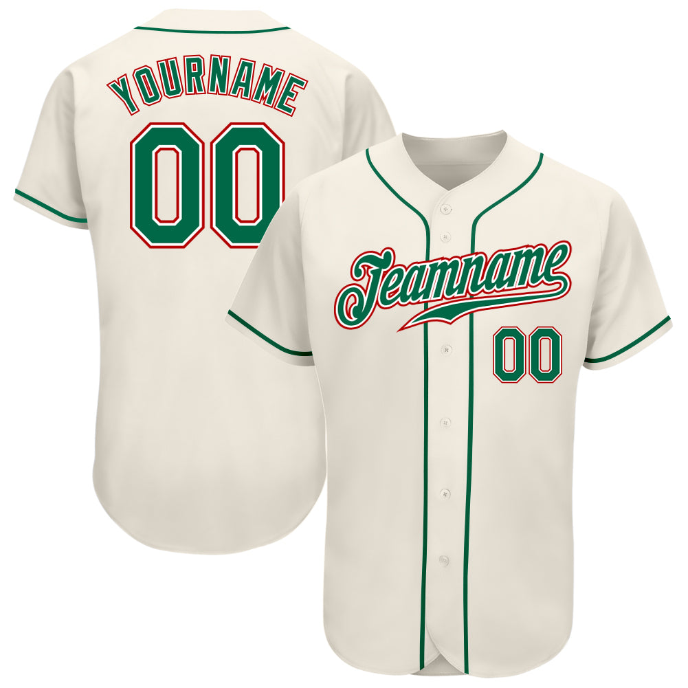 Custom Cream Kelly Green-Red Authentic Baseball Jersey