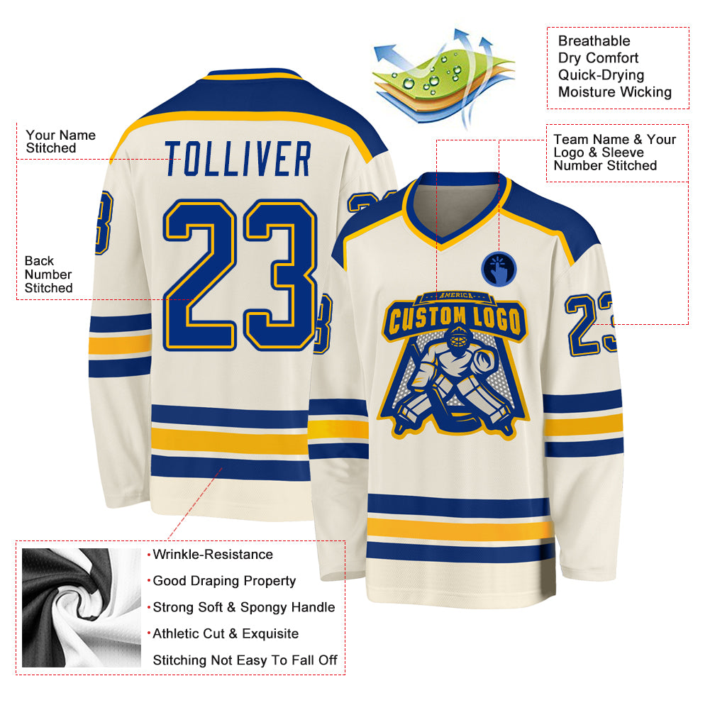 Custom Cream Royal-Gold Hockey Jersey Free Shipping – Fiitg