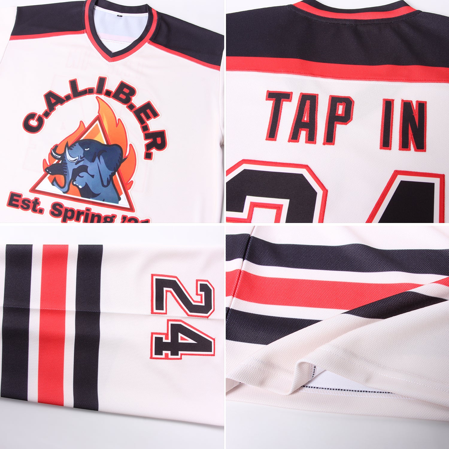 Custom Cream Black-Red Hockey Jersey