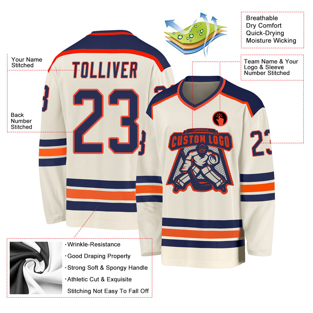 Custom Cream Navy-Orange Hockey Jersey Free Shipping – Fiitg