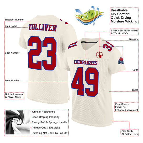 Custom Cream Red-Royal Mesh Authentic Football Jersey