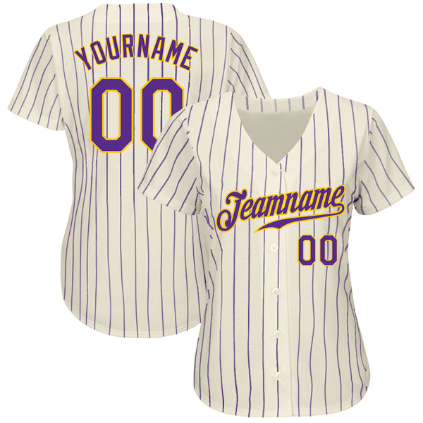 Custom Cream Purple Pinstripe Purple-Gold Authentic Baseball Jersey