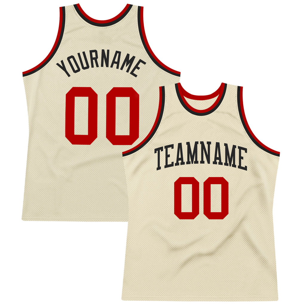 Custom Cream Red-Black Authentic Throwback Basketball Jersey