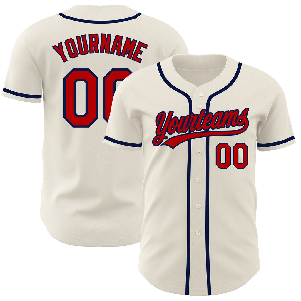 Custom Cream Red-Navy Authentic Baseball Jersey