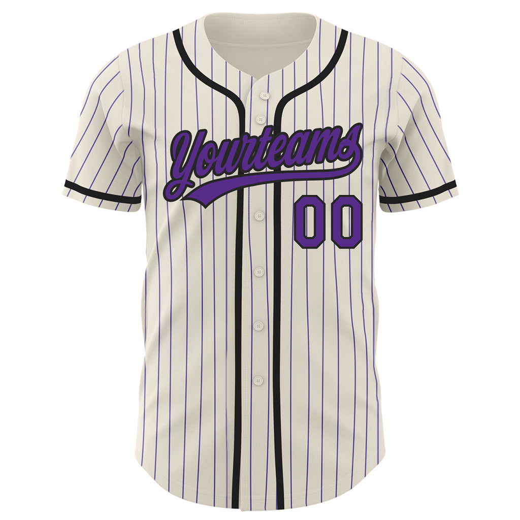 Custom Cream Purple Pinstripe Black Authentic Baseball Jersey – Fiitg