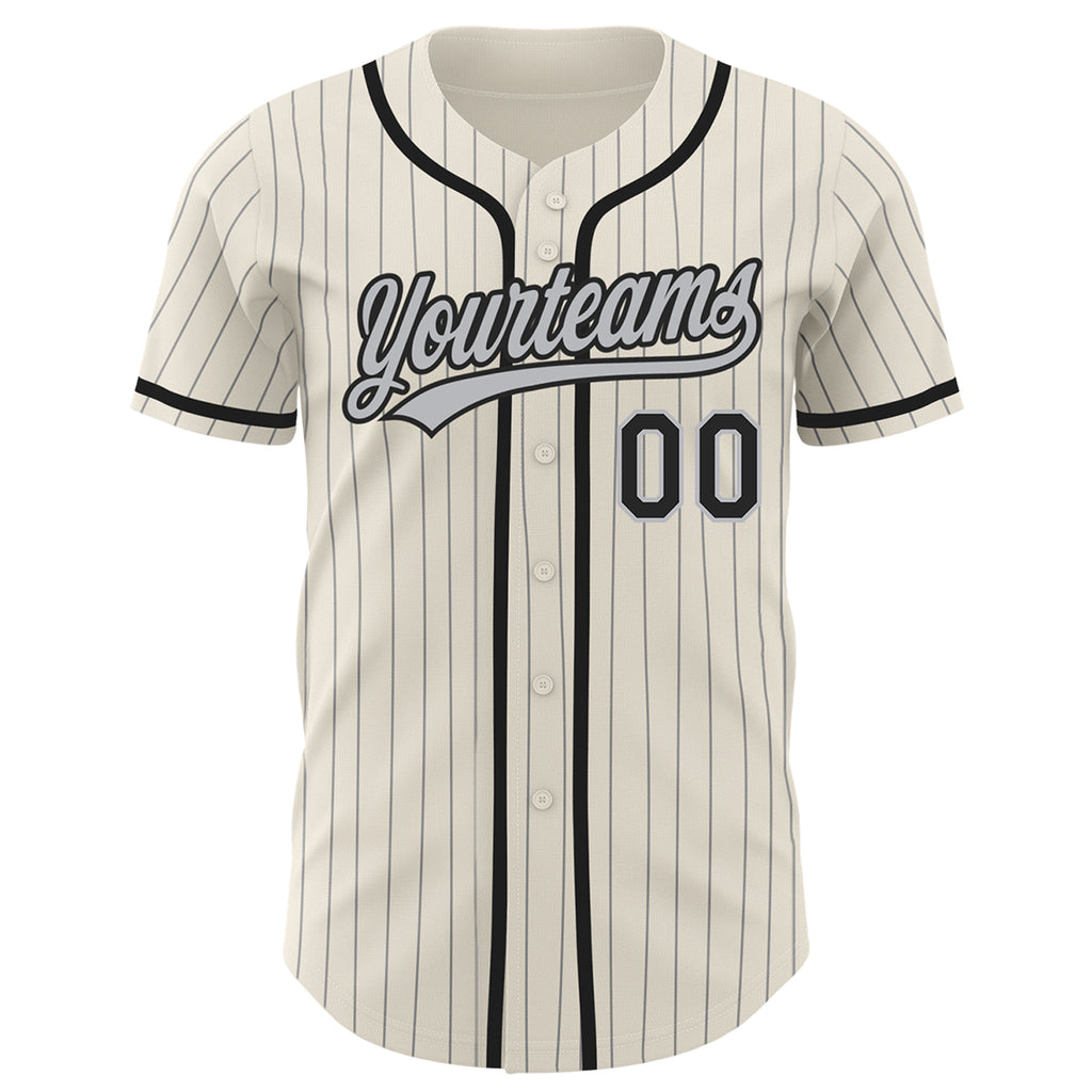 Custom Black Gray Pinstripe White-Gray Authentic Baseball Jersey