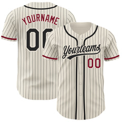 Custom Cream Black Pinstripe Crimson Authentic Baseball Jersey – Fiitg