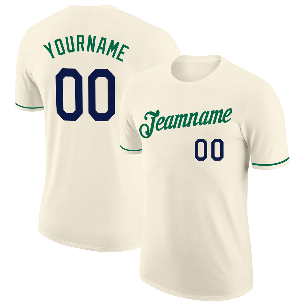 Custom Cream Navy-Kelly Green Performance T-Shirt