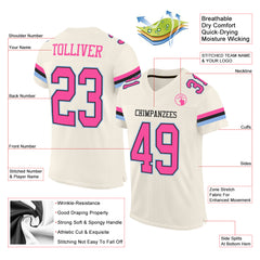 Custom Pink Black-Light Blue Mesh Authentic Football Jersey