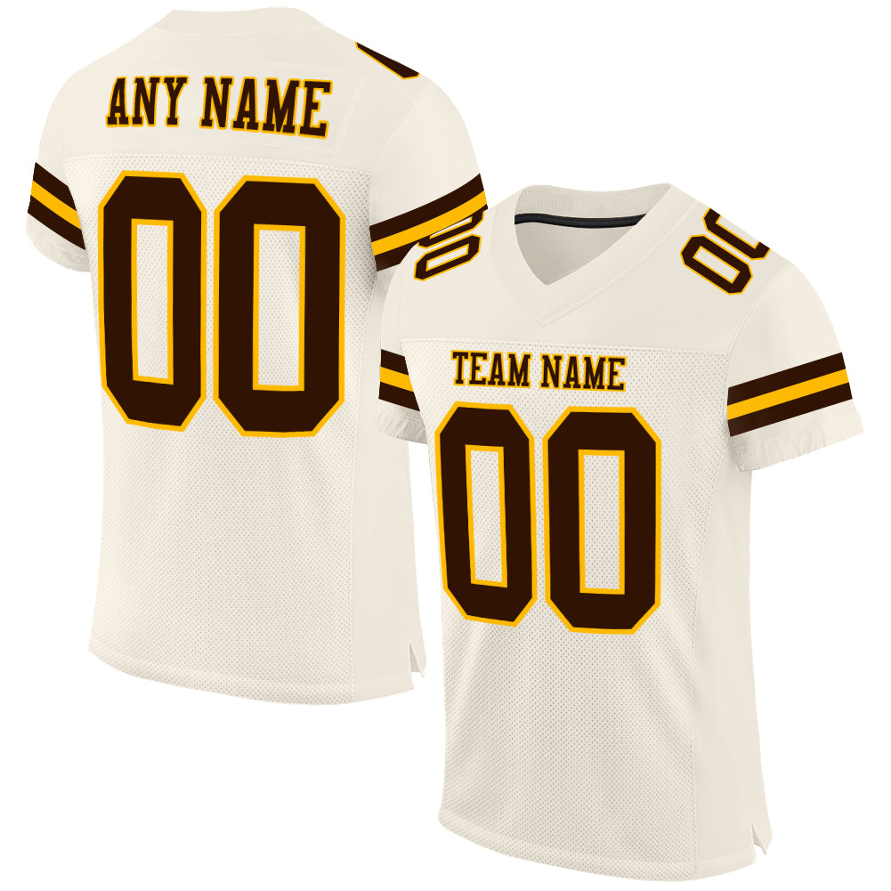 Custom Cream Brown-Gold Mesh Authentic Football Jersey – Fiitg