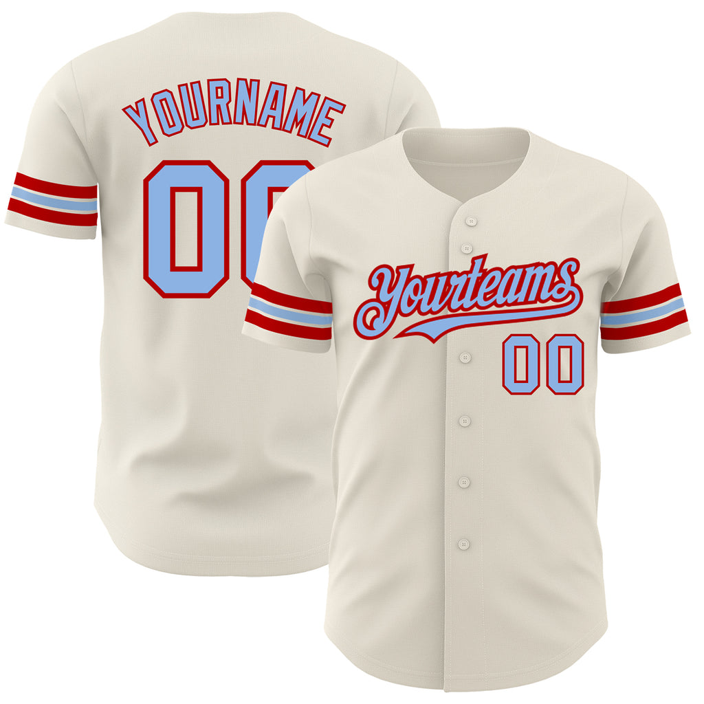 Custom Cream Light Blue-Red Authentic Baseball Jersey