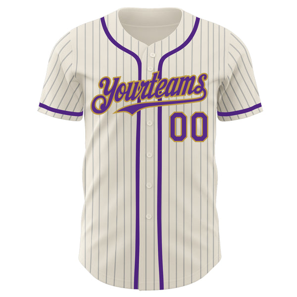 Custom Cream Gray Pinstripe Purple-Old Gold Authentic Baseball Jersey