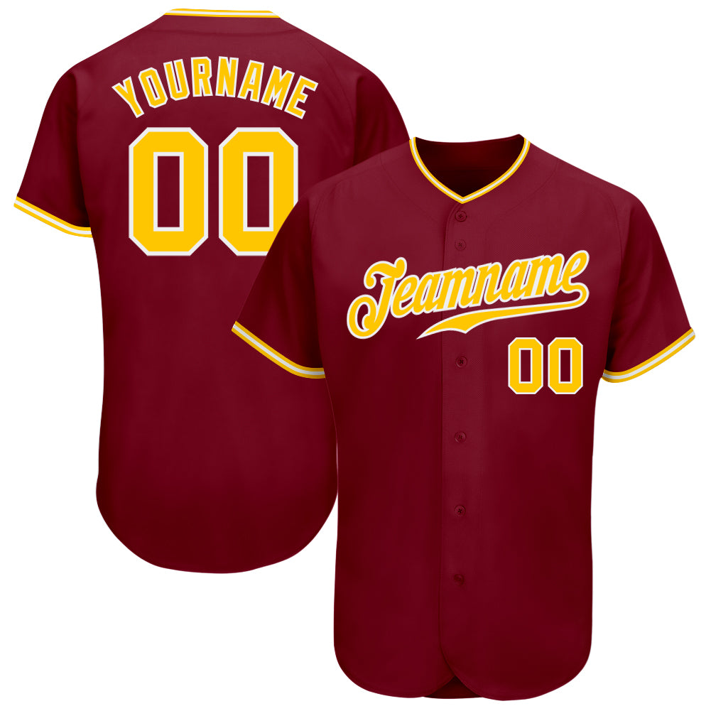 Custom Crimson Gold-White Authentic Baseball Jersey