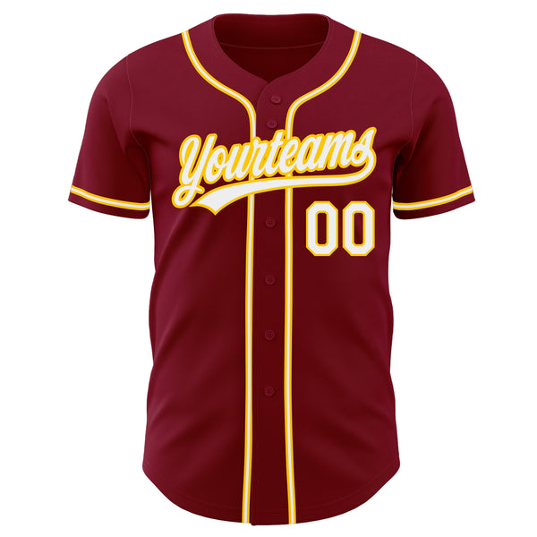 Custom Crimson White-Gold Authentic Baseball Jersey