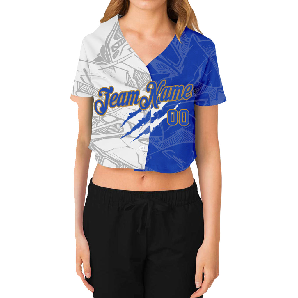 Custom Women's Crimson Gray-White V-Neck Cropped Baseball Jersey