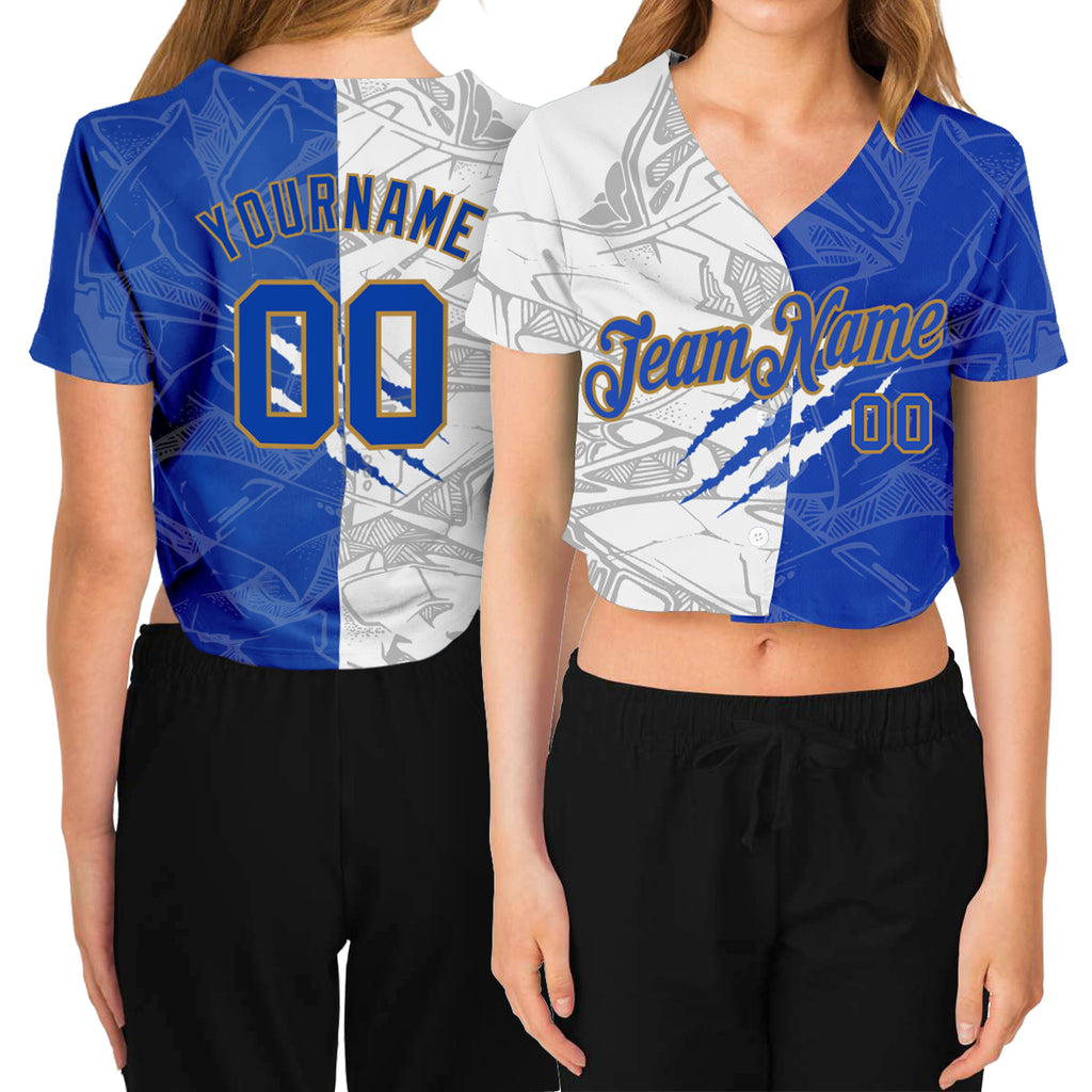 Custom Women's Crimson Crimson-Gold V-Neck Cropped Baseball Jersey