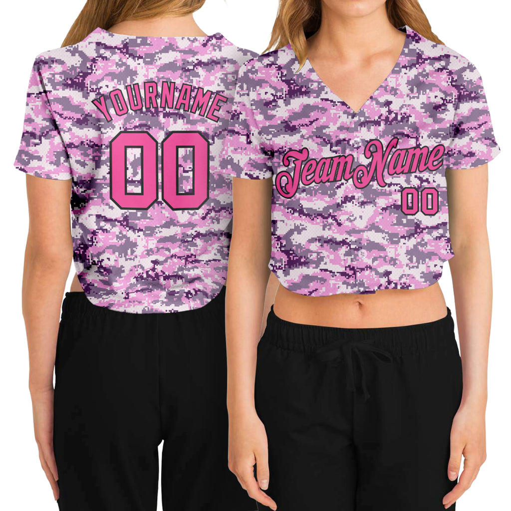 Custom Women's Camo Pink-Black Salute To Service V-Neck Cropped