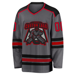 Cheap Custom Dark Gray Red-Black Hockey Jersey Free Shipping