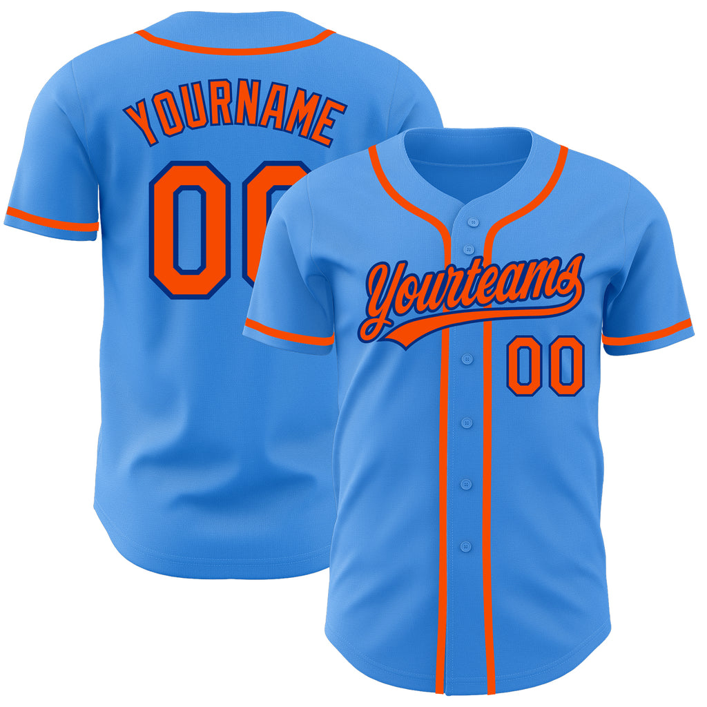 Custom Electric Blue Orange-Royal Authentic Baseball Jersey