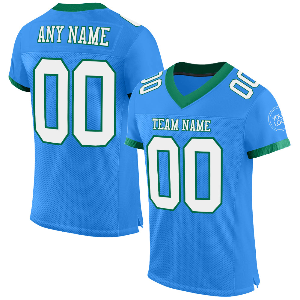 Custom Powder Blue White-Kelly Green Mesh Authentic Football Jersey