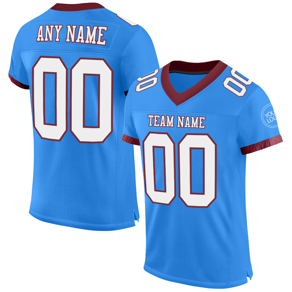 Custom Powder Blue White-Burgundy Mesh Authentic Football Jersey