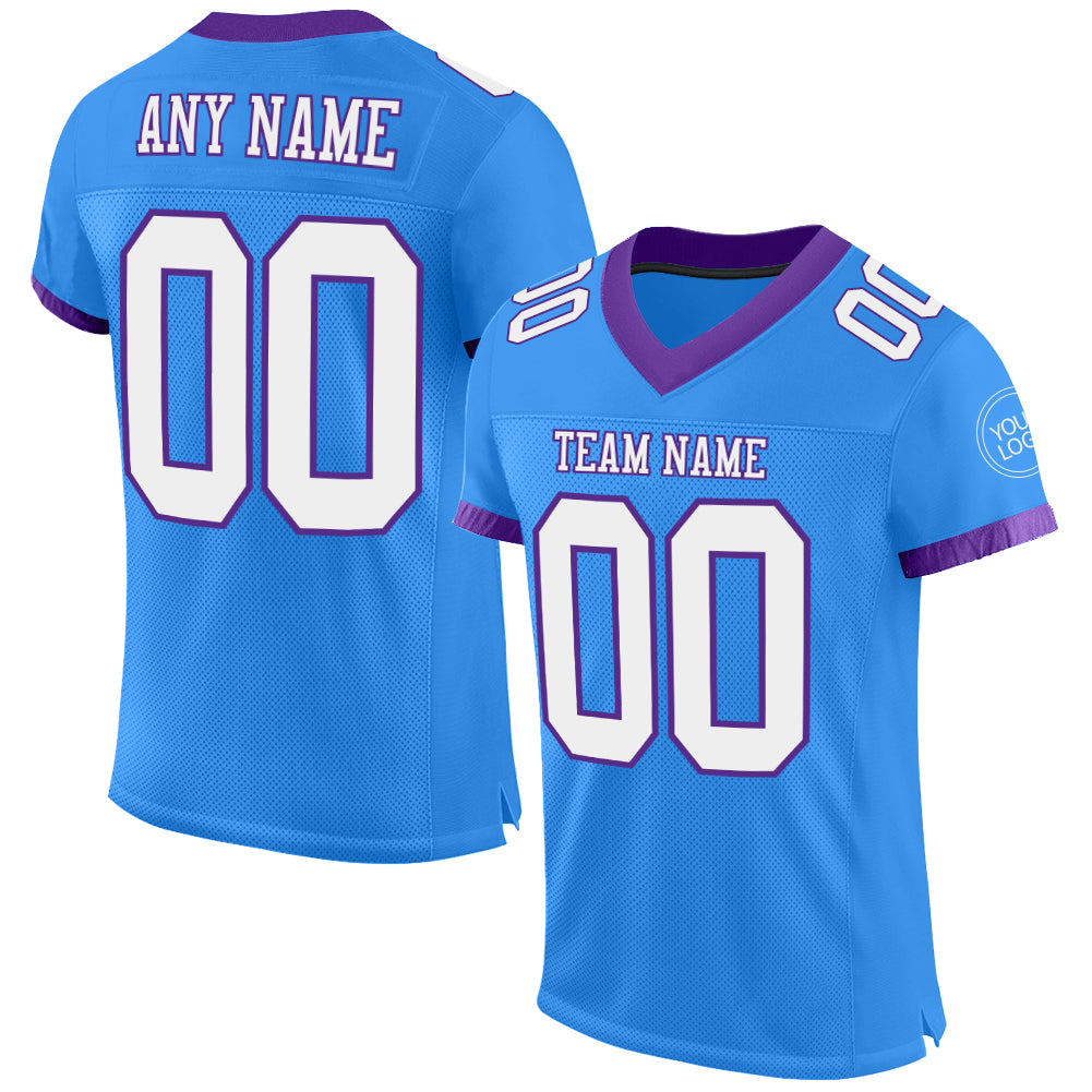 Custom Powder Blue White-Purple Mesh Authentic Football Jersey