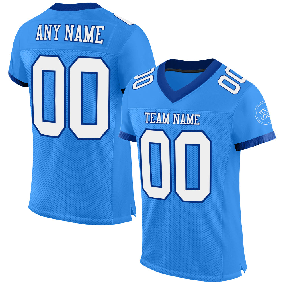 Custom Powder Blue White-Royal Mesh Authentic Football Jersey