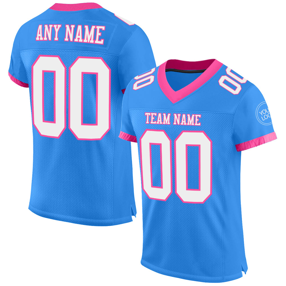 Custom Powder Blue White-Pink Mesh Authentic Football Jersey