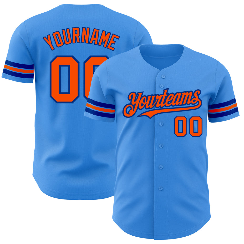 Custom Electric Blue Orange-Royal Authentic Baseball Jersey