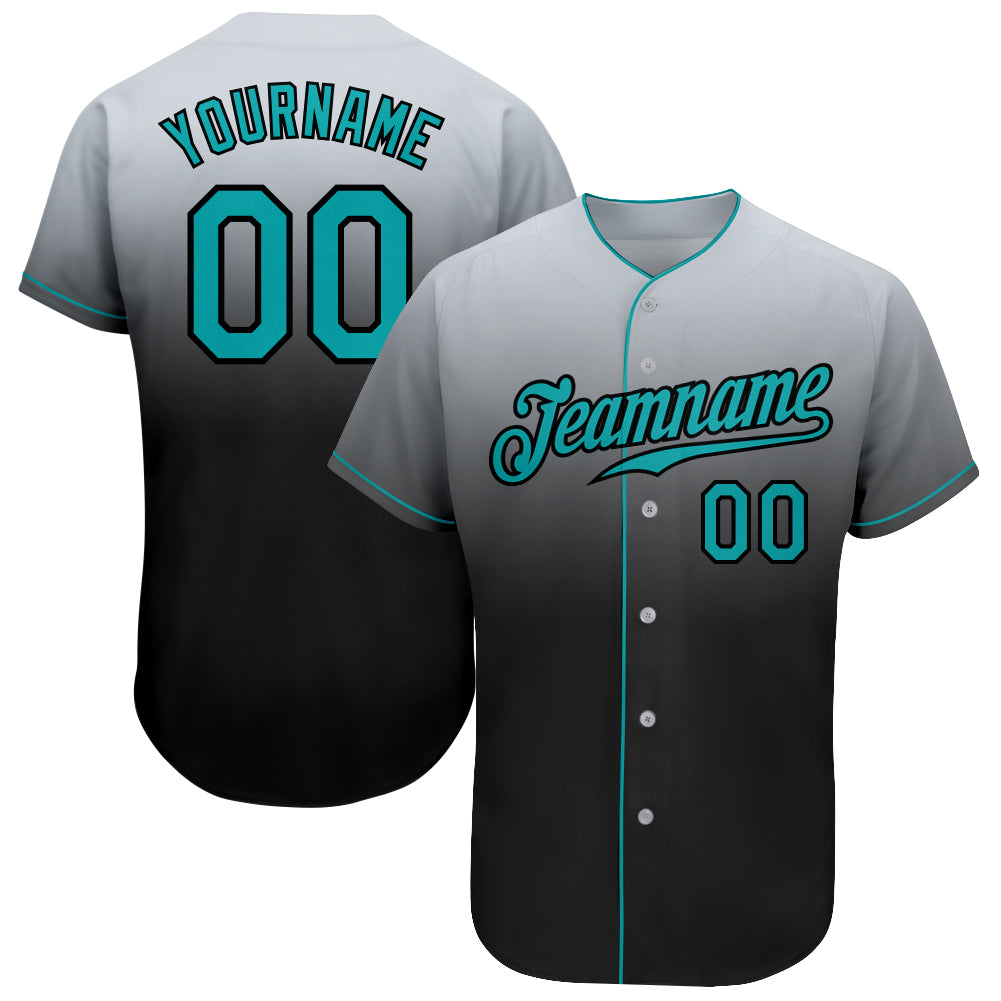 Custom Gray Aqua-Black Authentic Fade Fashion Baseball Jersey Preschool Size:S