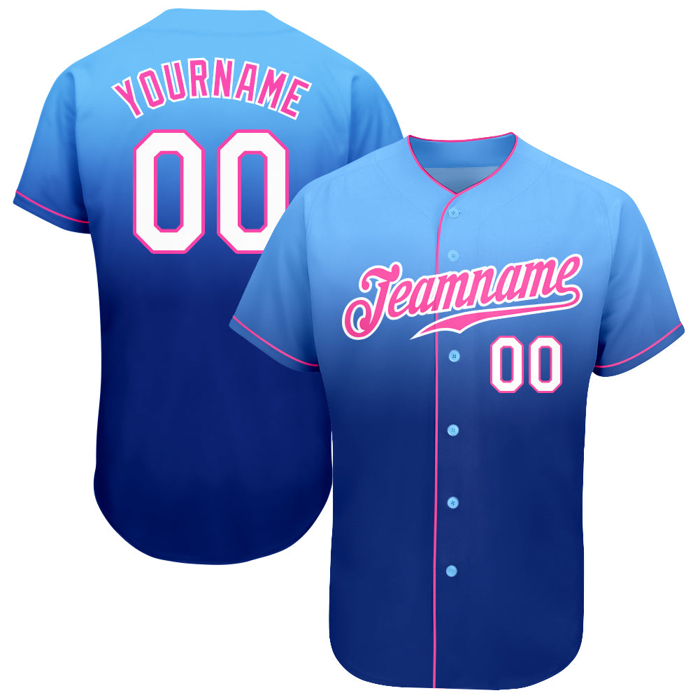 Custom Light Blue White-Royal Authentic Fade Fashion Baseball Jersey