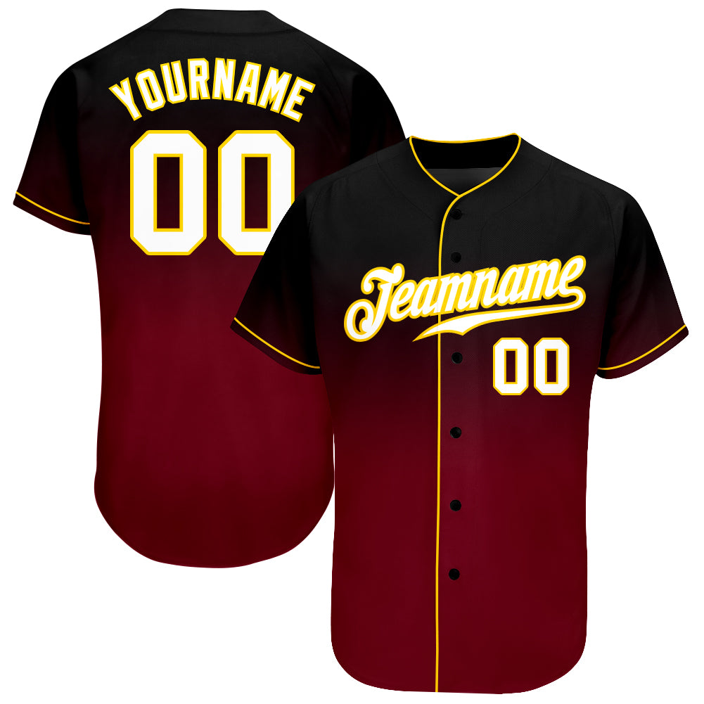 Custom Black White-Crimson Authentic Fade Fashion Baseball Jersey