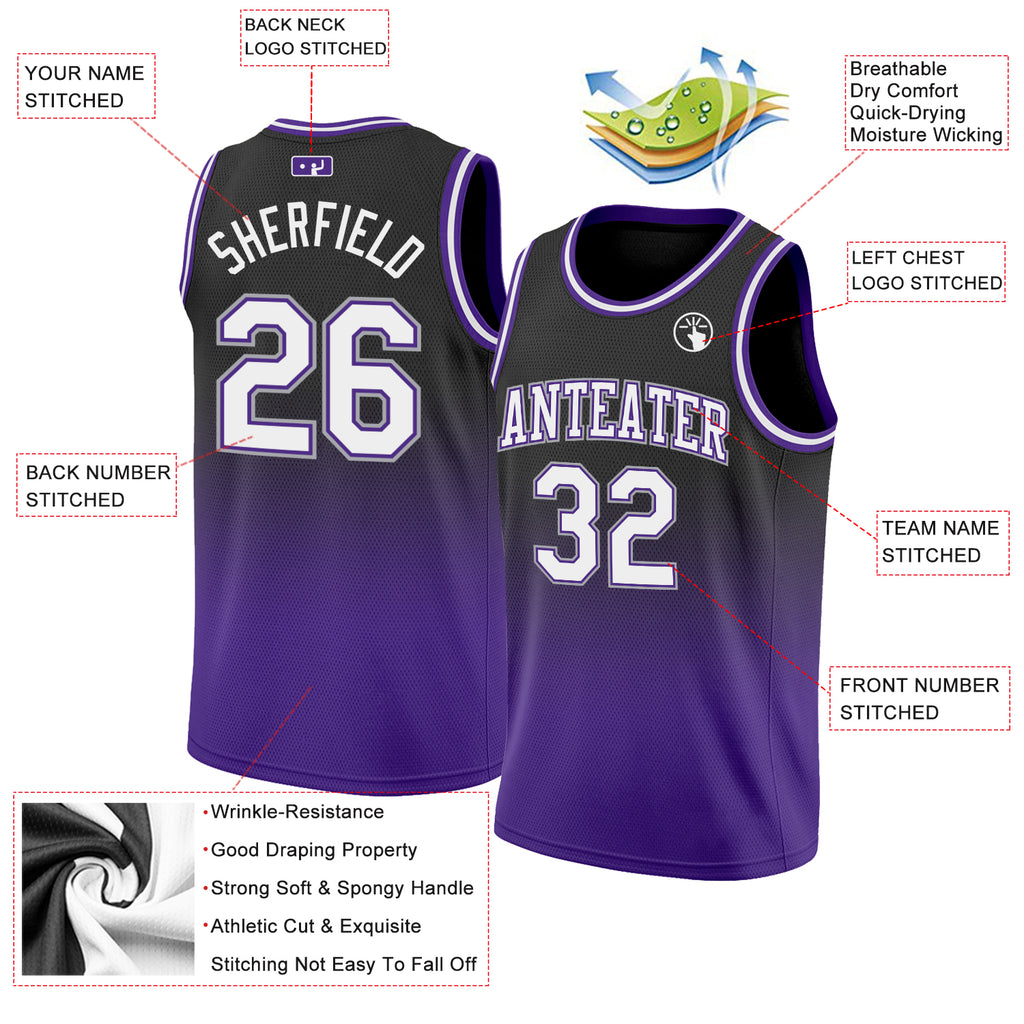 FIITG Custom Basketball Jersey Purple White-Gold Authentic Fade Fashion