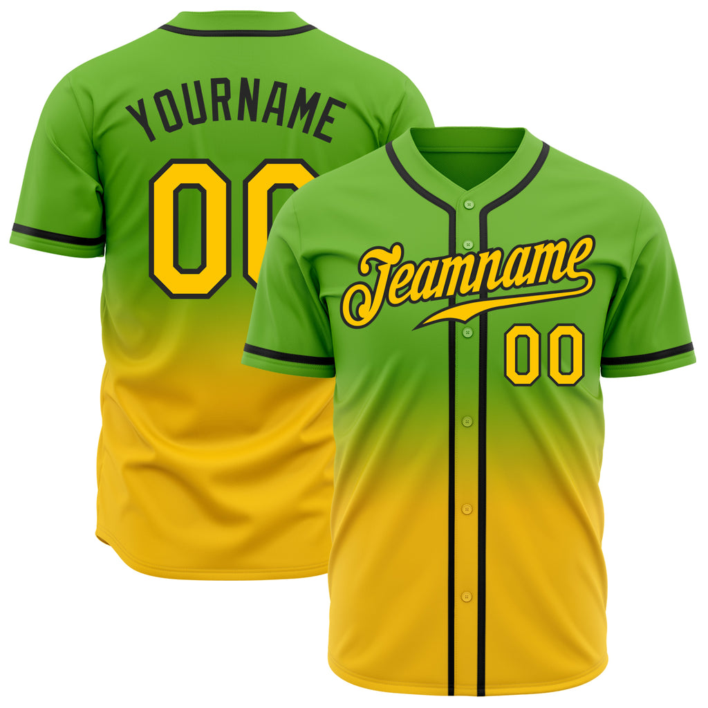 Cheap Custom Neon Green Gold-Black Authentic Fade Fashion Baseball Jersey  Free Shipping – CustomJerseysPro